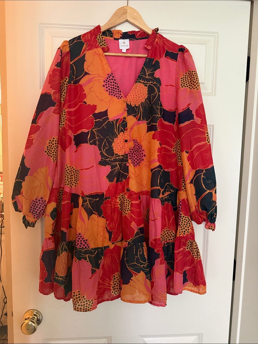 J Marie Cabo Vneck long sleeve Floral Tiered Dress large